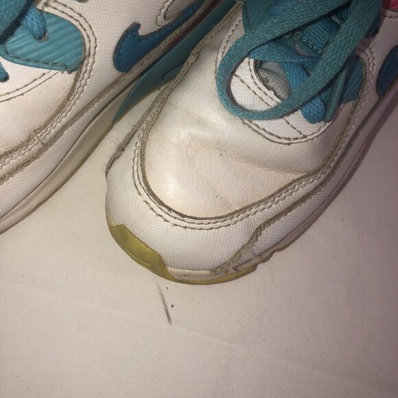 Girls Nike Air Max '90 White Lagoon Blue Volt Clear Water Running sz 10Y - Picture 5 of 9